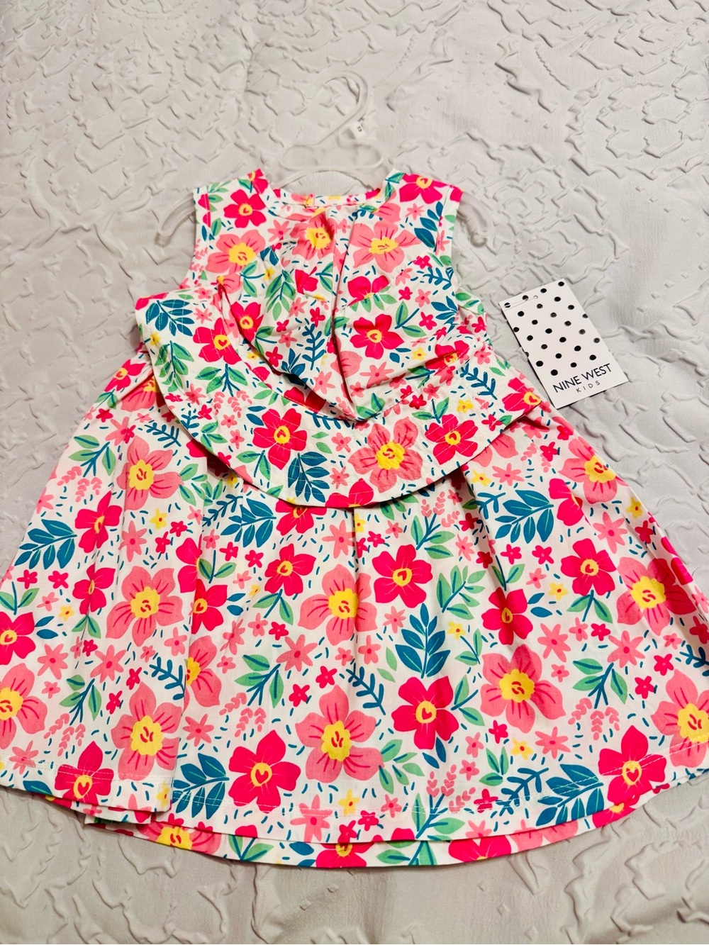 Nine West Floral Ruffle Fit-and-Flare Dress - Pink, Yellow, Teal